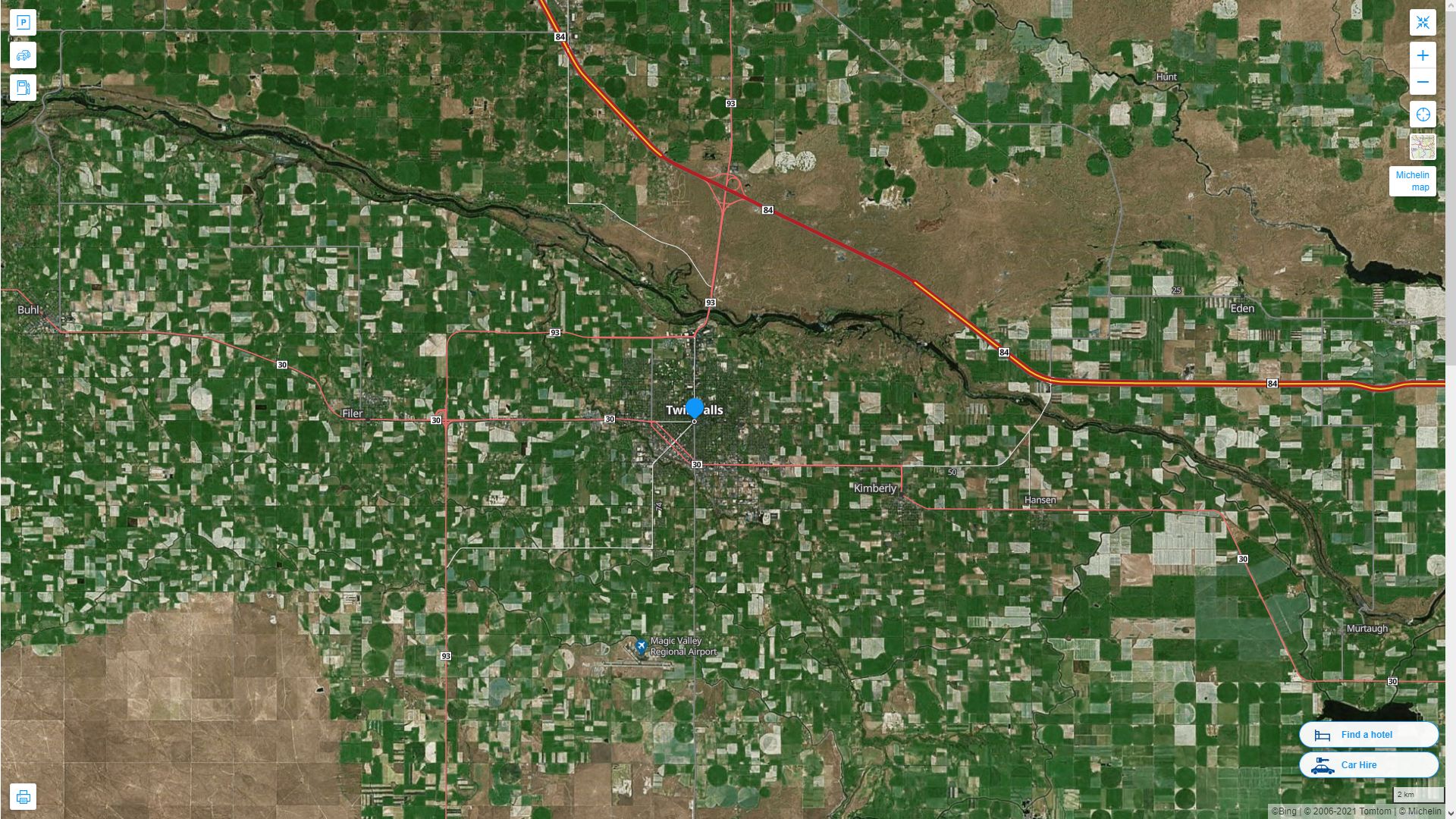 Twin Falls idaho Highway and Road Map with Satellite View